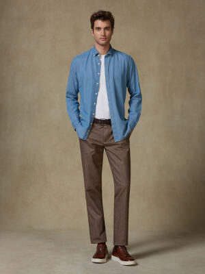 Tailiertes Hemd Haden aus Denim - Button-Down-Kragen