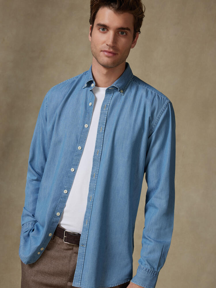 Chemise cintr&eacute;e Haden en denim - Col boutonn&eacute;