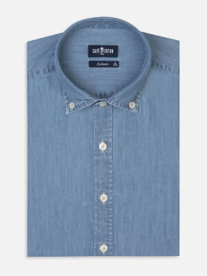 Tailiertes Hemd Haden aus Denim - Button-Down-Kragen