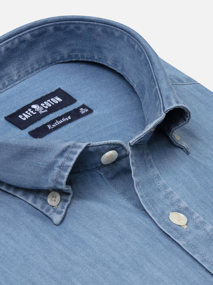 Chemise cintr&eacute;e Haden en denim - Col boutonn&eacute;