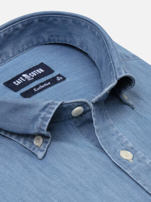 Tailiertes Hemd Haden aus Denim - Button-Down-Kragen