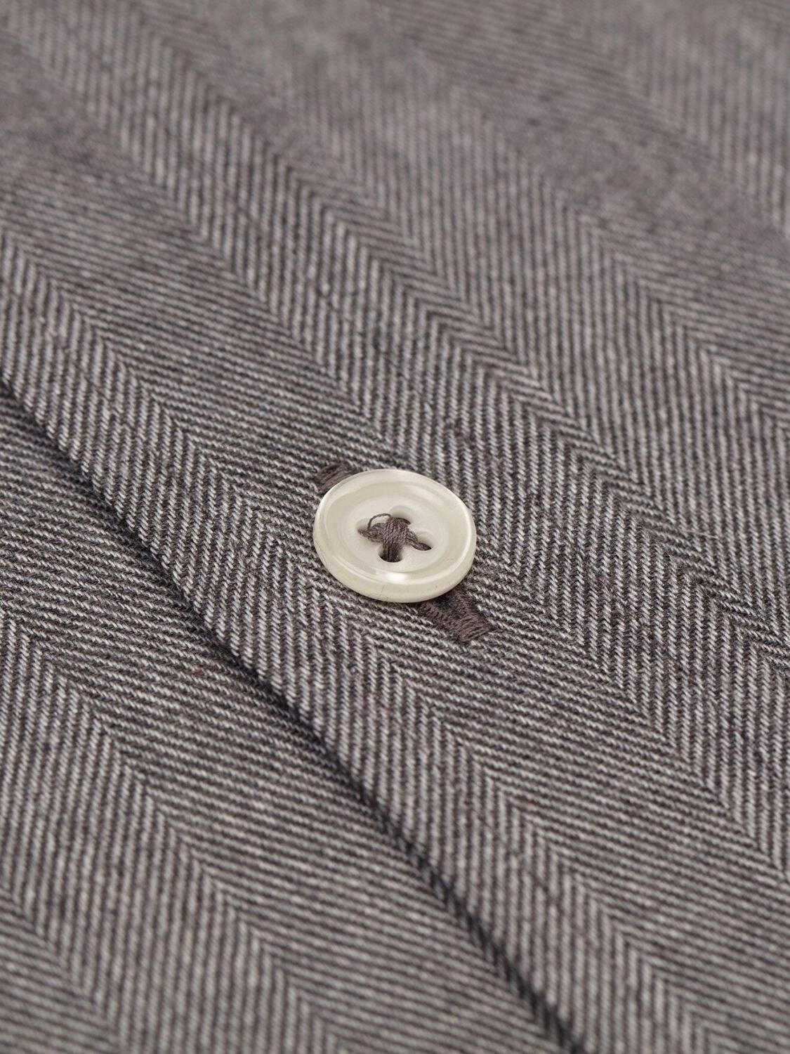 Chemise cintr&eacute;e Hall grise en flanelle - Col Boutonn&eacute;