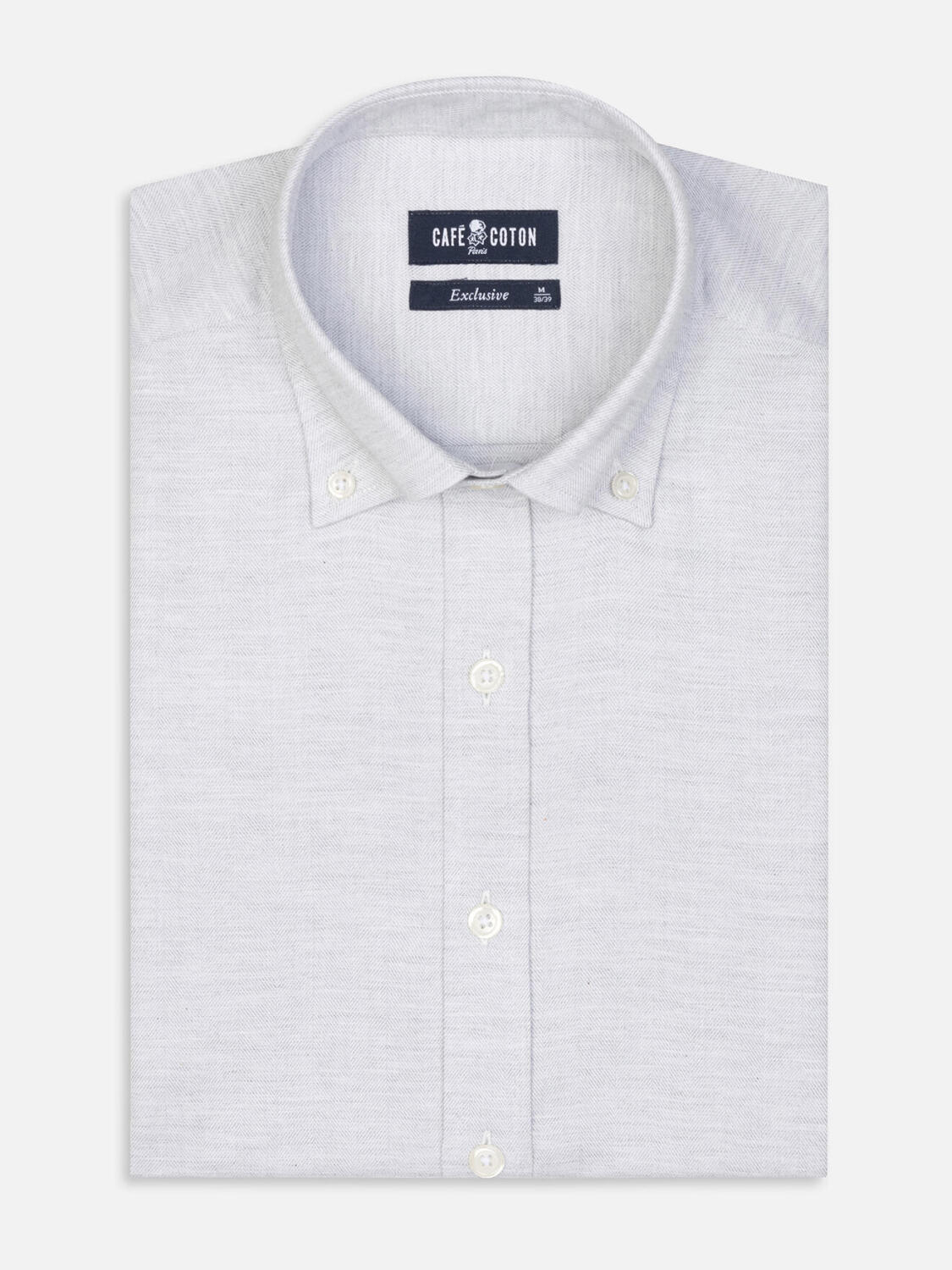 Chemise cintrée Hall en flanelle grise - Col Boutonné