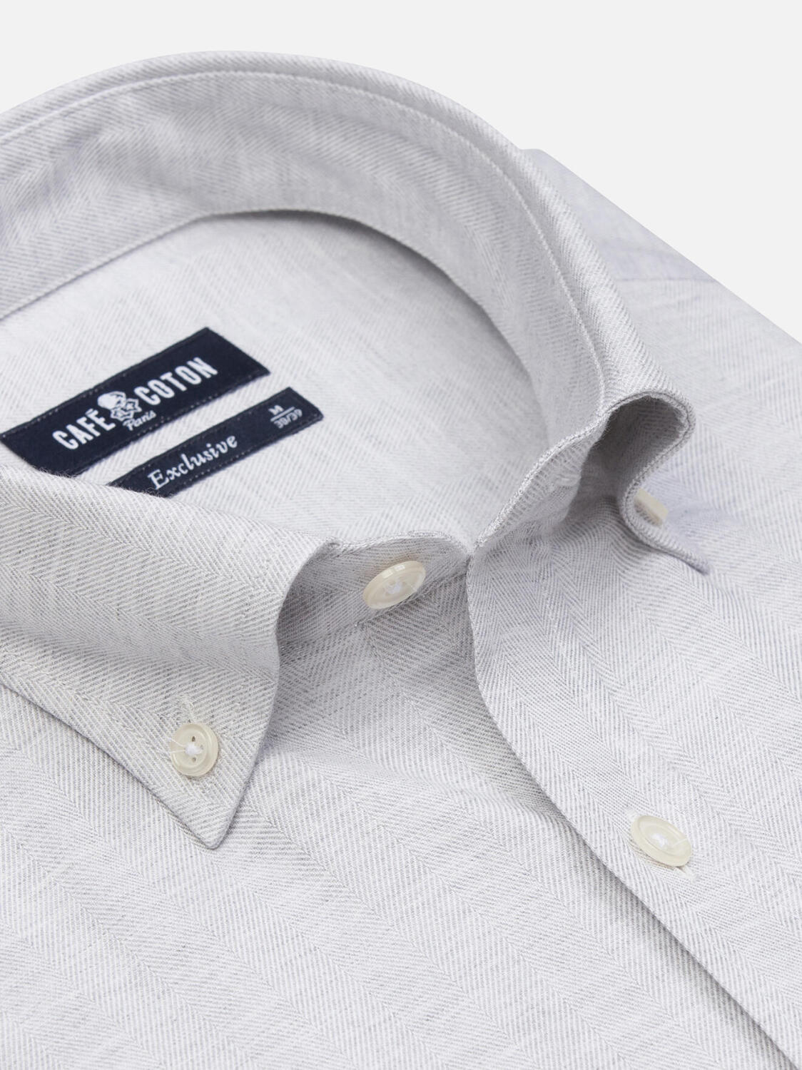 Chemise cintrée Hall en flanelle grise - Col Boutonné