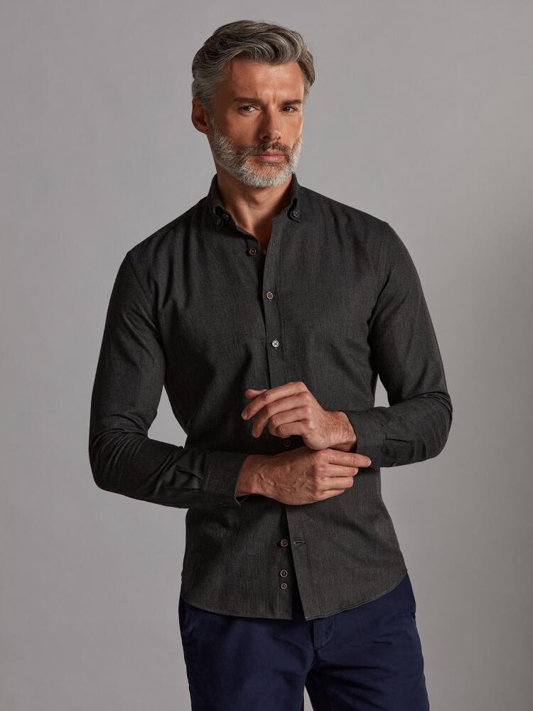Chemise cintr&eacute;e Hall anthracite en flanelle - Col Boutonn&eacute;