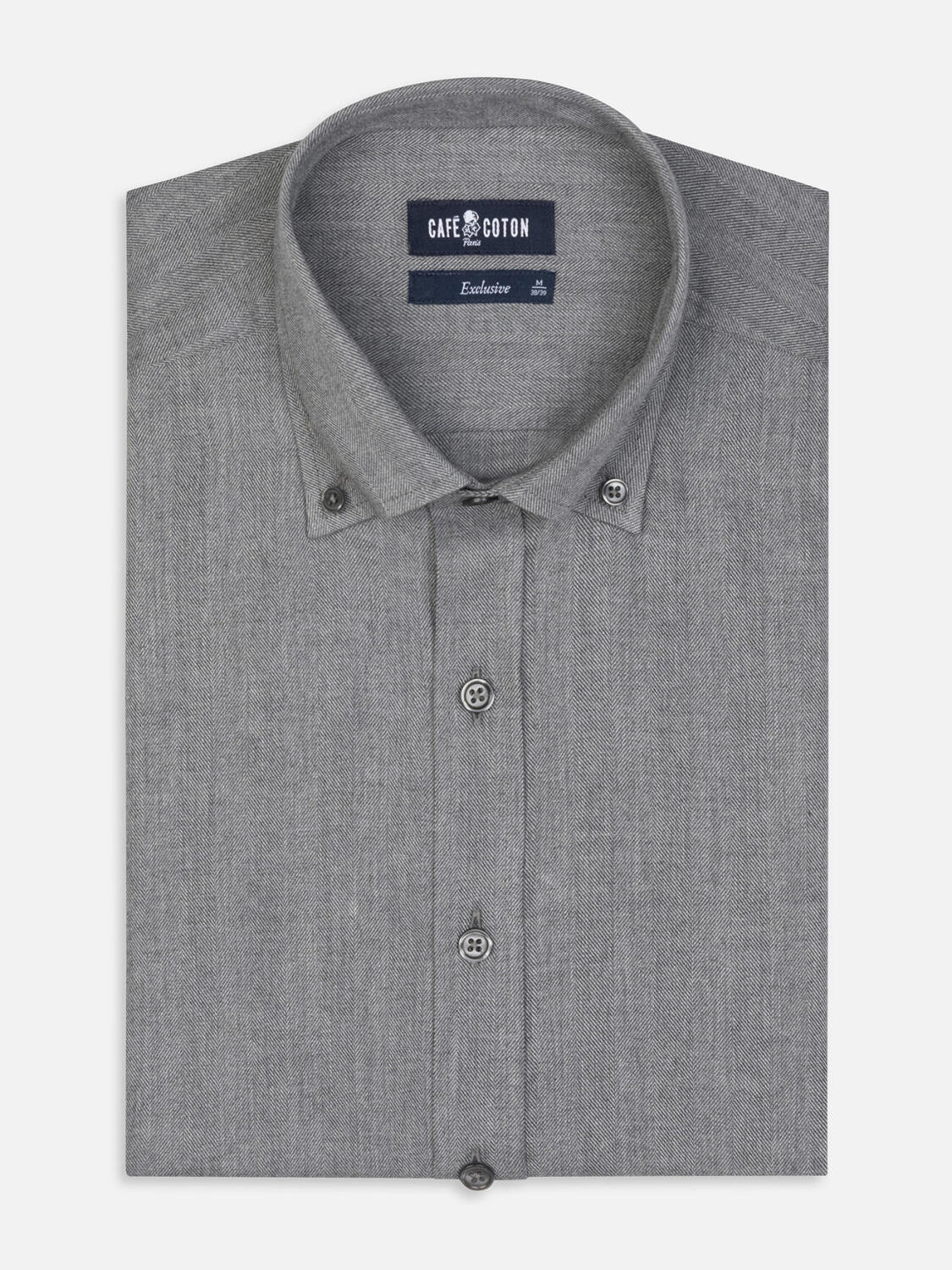 Chemise cintrée Hall en flanelle anthracite - Col Boutonné