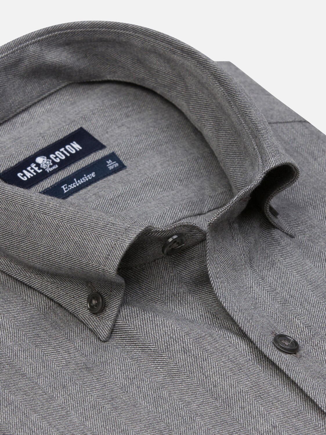 Chemise cintrée Hall en flanelle anthracite - Col Boutonné