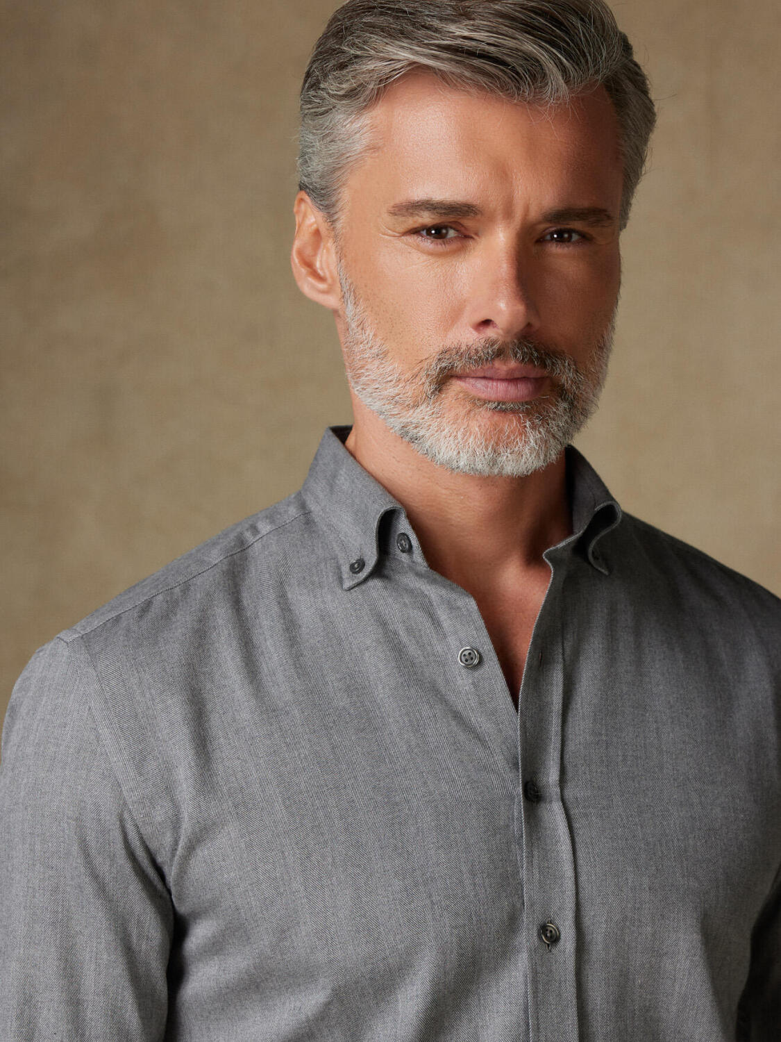 Chemise cintrée Hall en flanelle anthracite - Col Boutonné