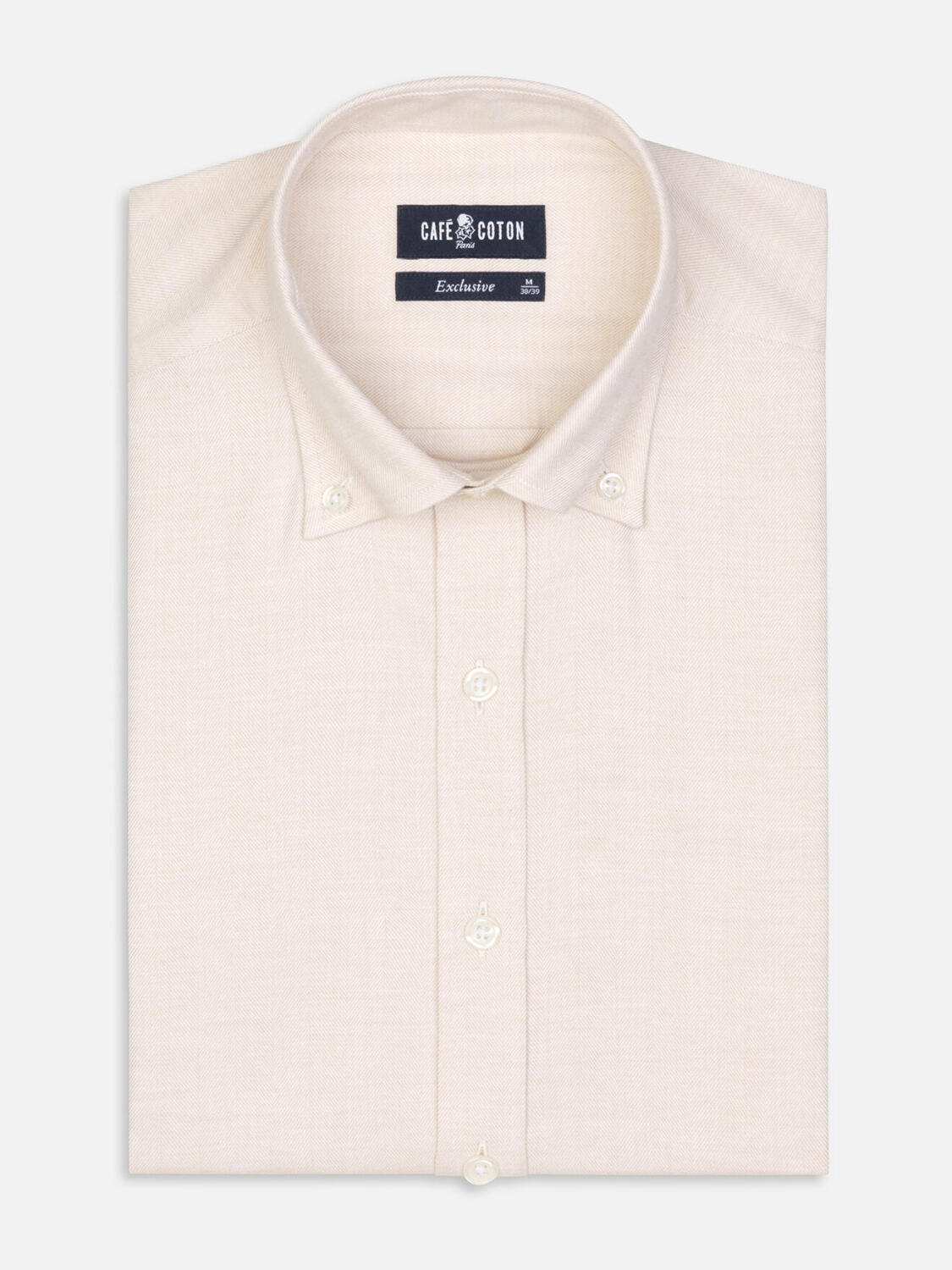 Chemise cintrée Hall en flanelle sable - Col Boutonné