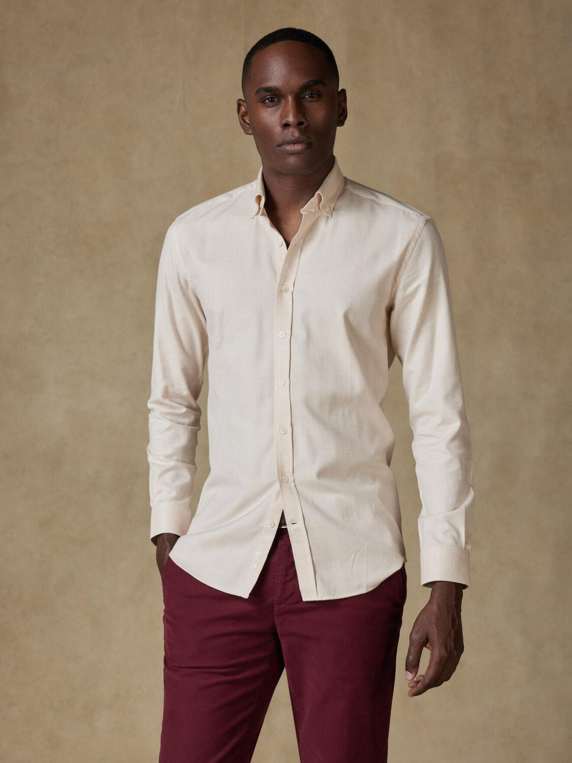 Chemise cintrée Hall en flanelle sable - Col Boutonné