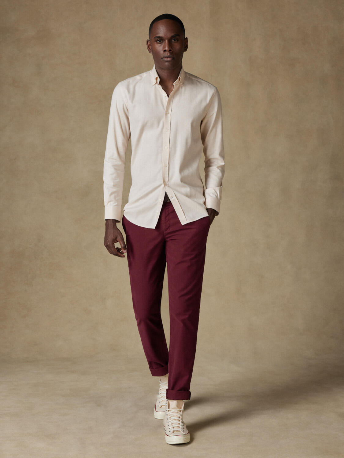 Chemise cintrée Hall en flanelle sable - Col Boutonné