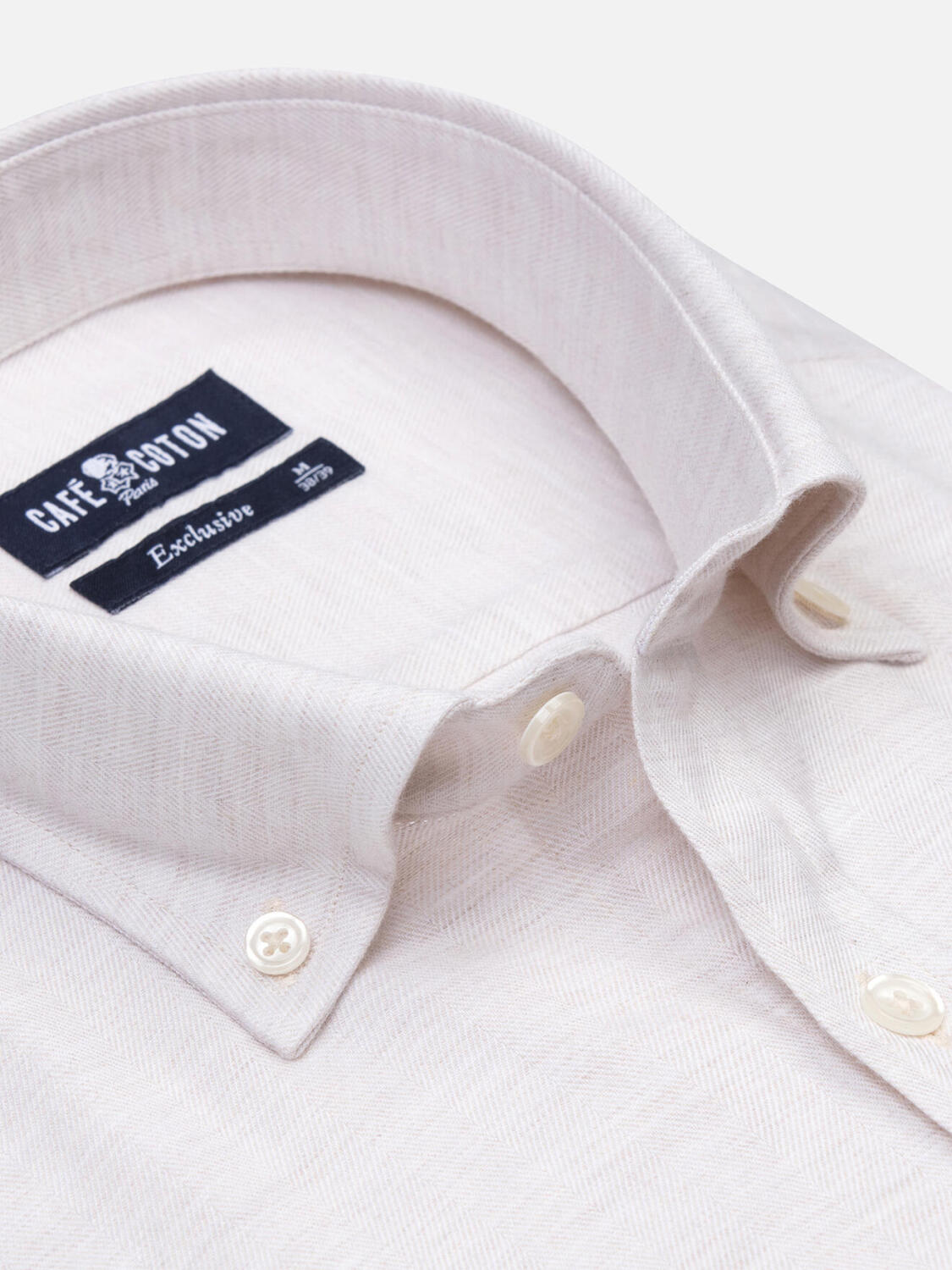 Chemise cintrée Hall en flanelle sable - Col Boutonné