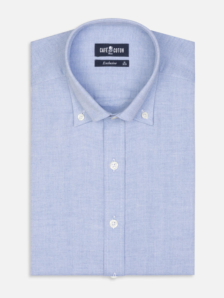 Tailliertes Tailliertes Hemd Hall aus himmelblauem Flanell - Buttondown Kragen