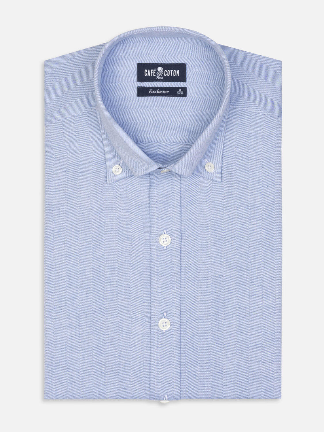 Tailliertes Tailliertes Hemd Hall aus himmelblauem Flanell - Buttondown Kragen