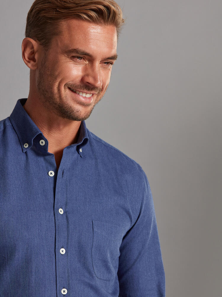 Hall indigo flannel slim fit shirt - Button-down collar