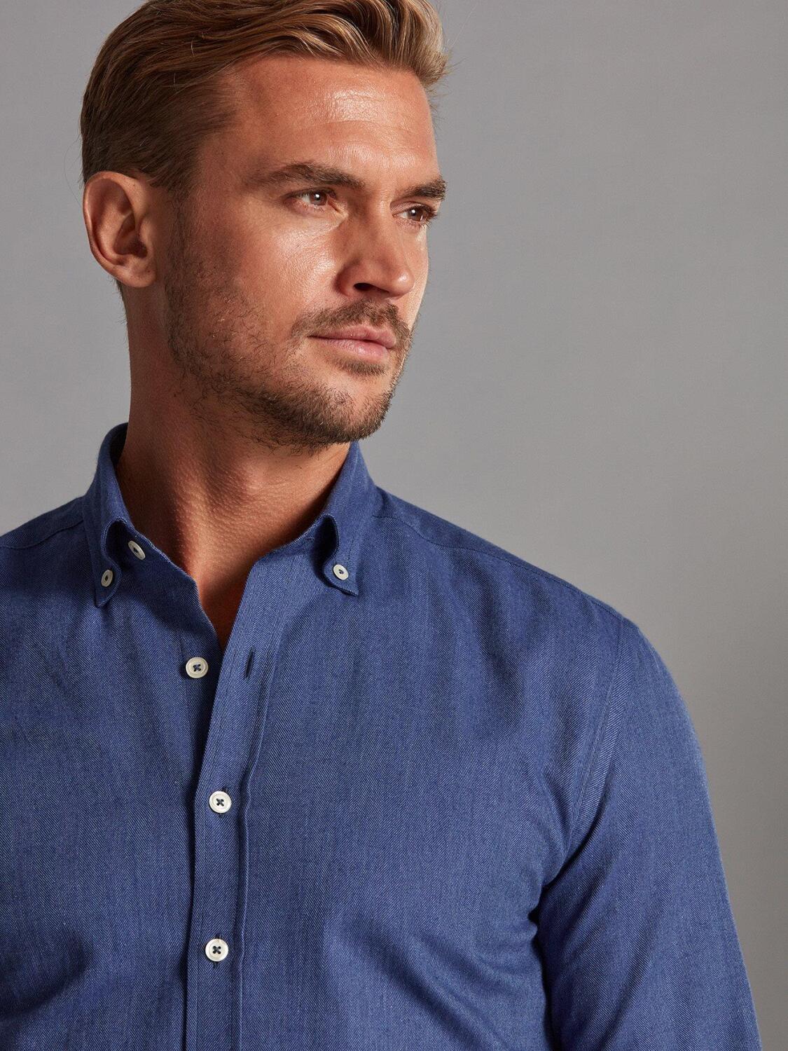 Chemise cintr&eacute;e Hall indigo en flanelle - Col Boutonn&eacute;