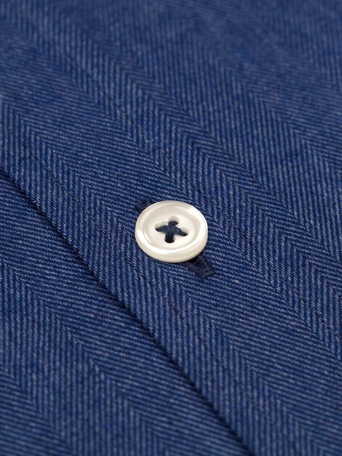 Chemise cintr&eacute;e Hall indigo en flanelle - Col Boutonn&eacute;