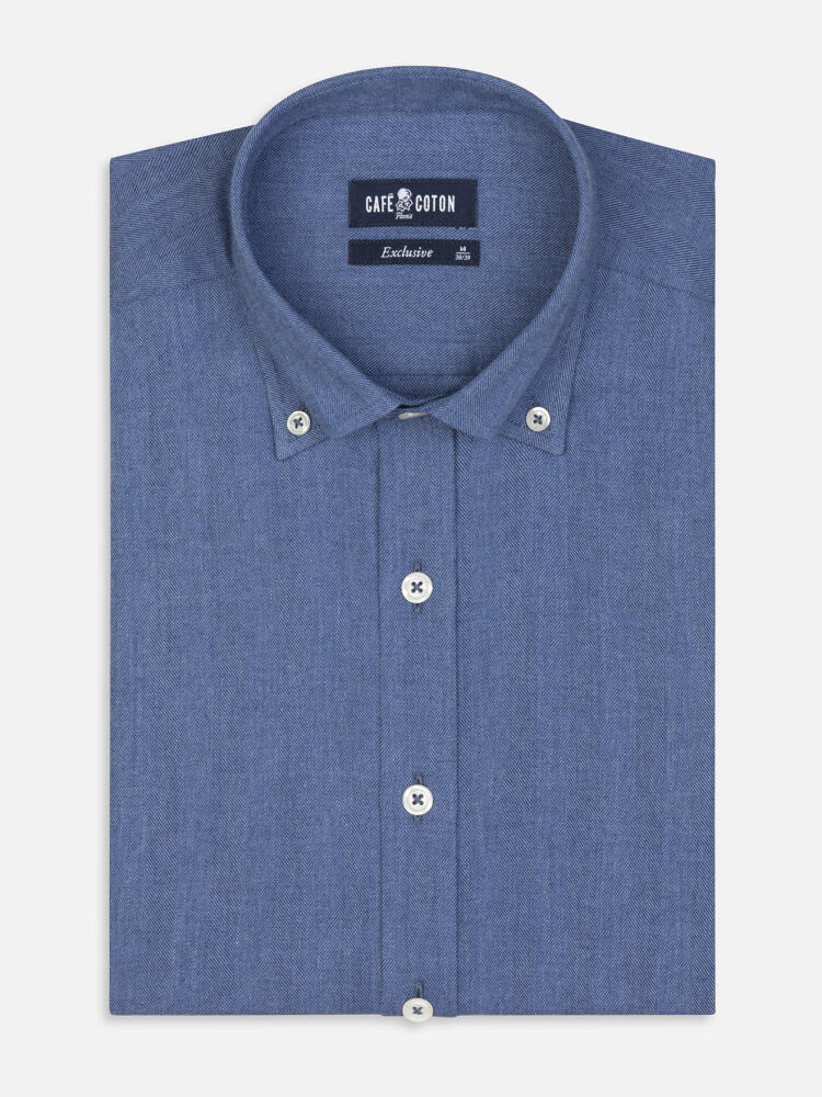 Tailliertes Tailliertes Hemd Hall aus blauem Flanell - Buttondown Kragen