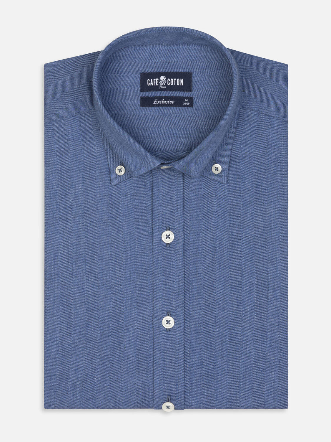 Tailliertes Tailliertes Hemd Hall aus blauem Flanell - Buttondown Kragen