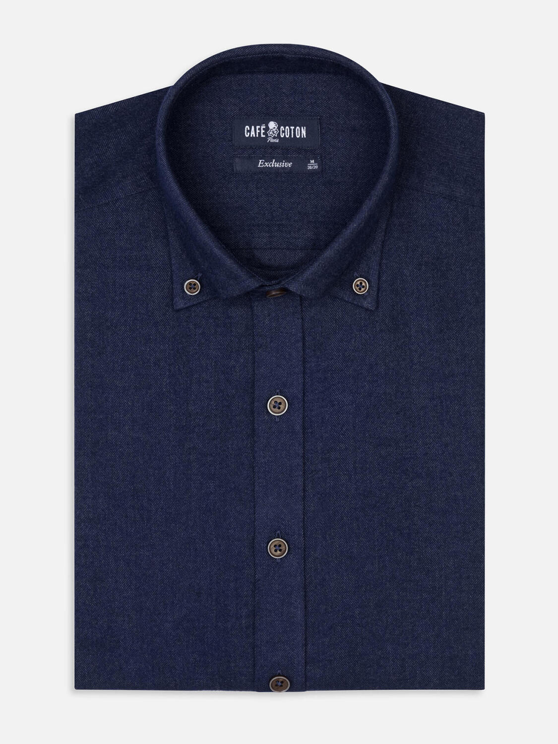 Chemise cintrée Hall en flanelle marine - Col Boutonné