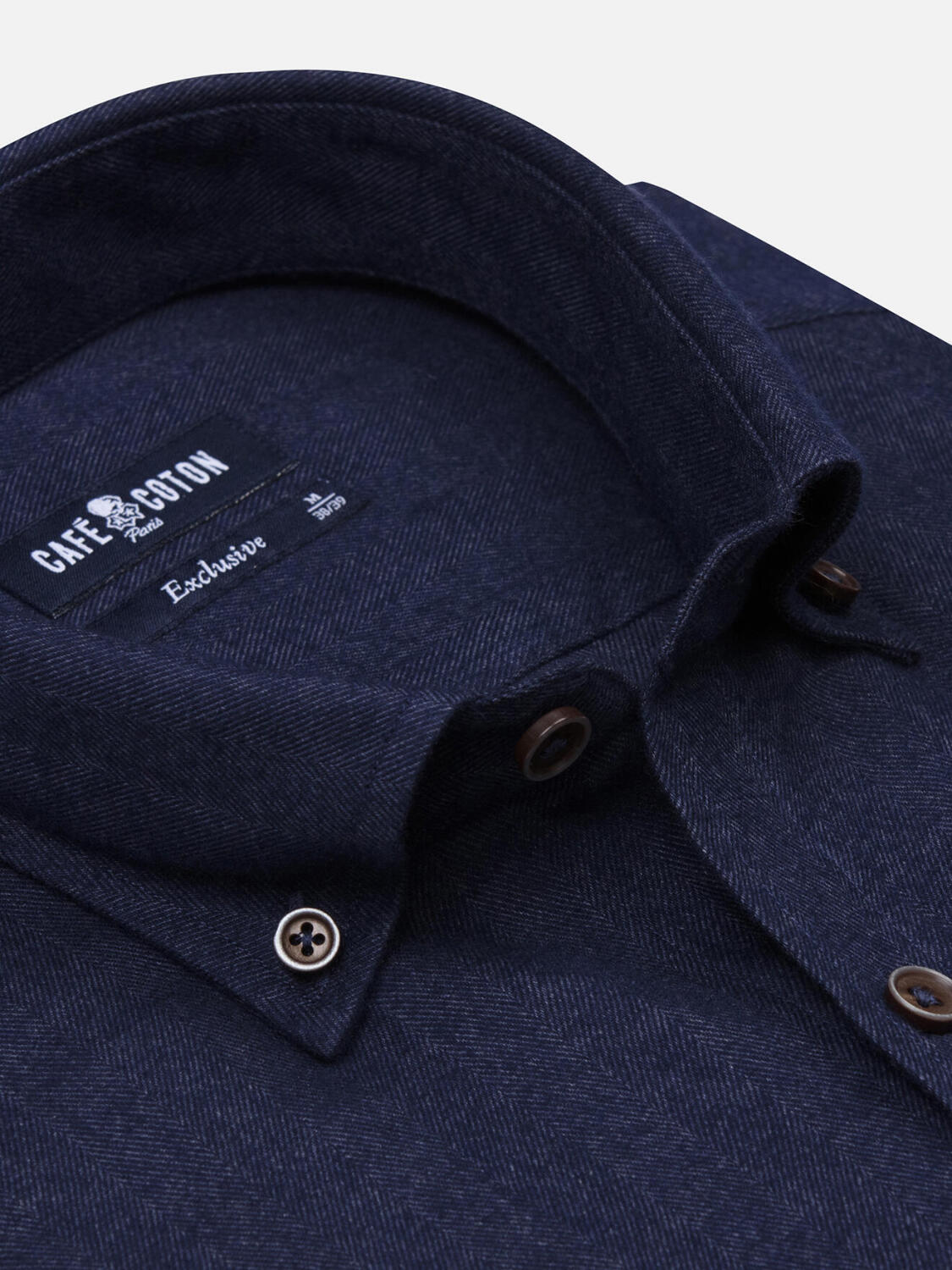 Chemise cintrée Hall en flanelle marine - Col Boutonné