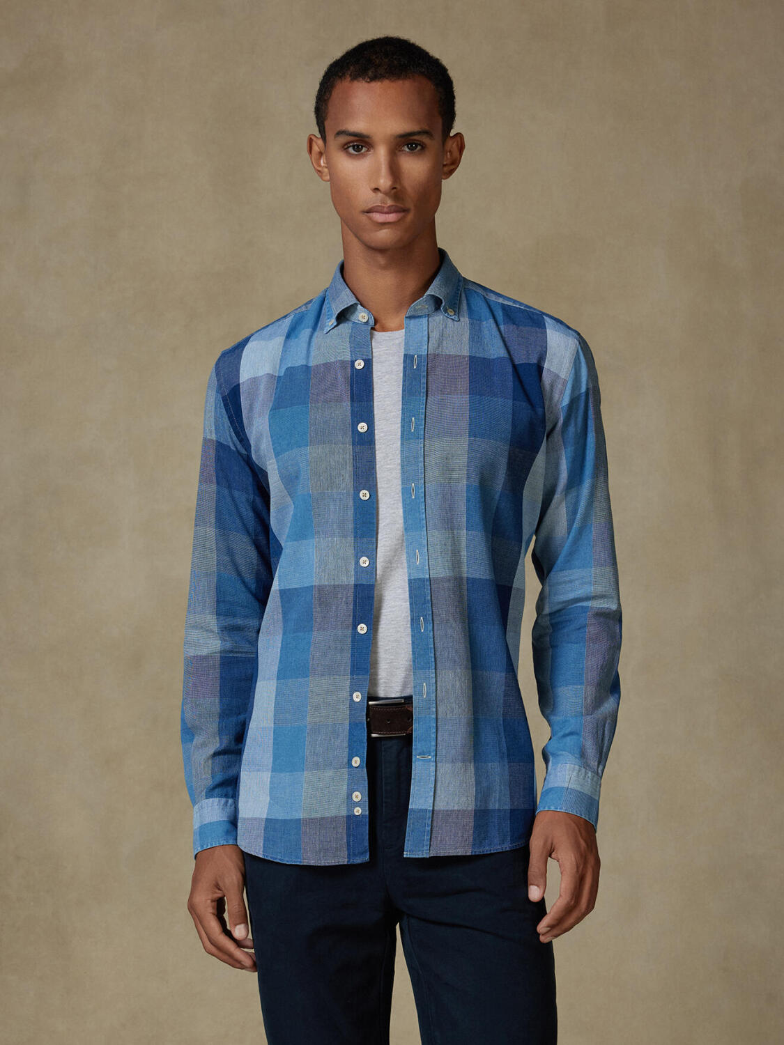 Heston indigo slim fit shirt - Button-down collar