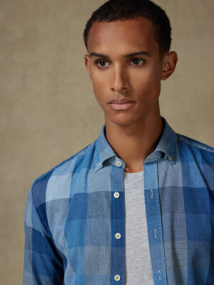 Heston indigo slim fit shirt - Button-down collar