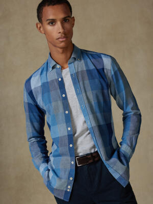 Heston indigo slim fit shirt - Button-down collar
