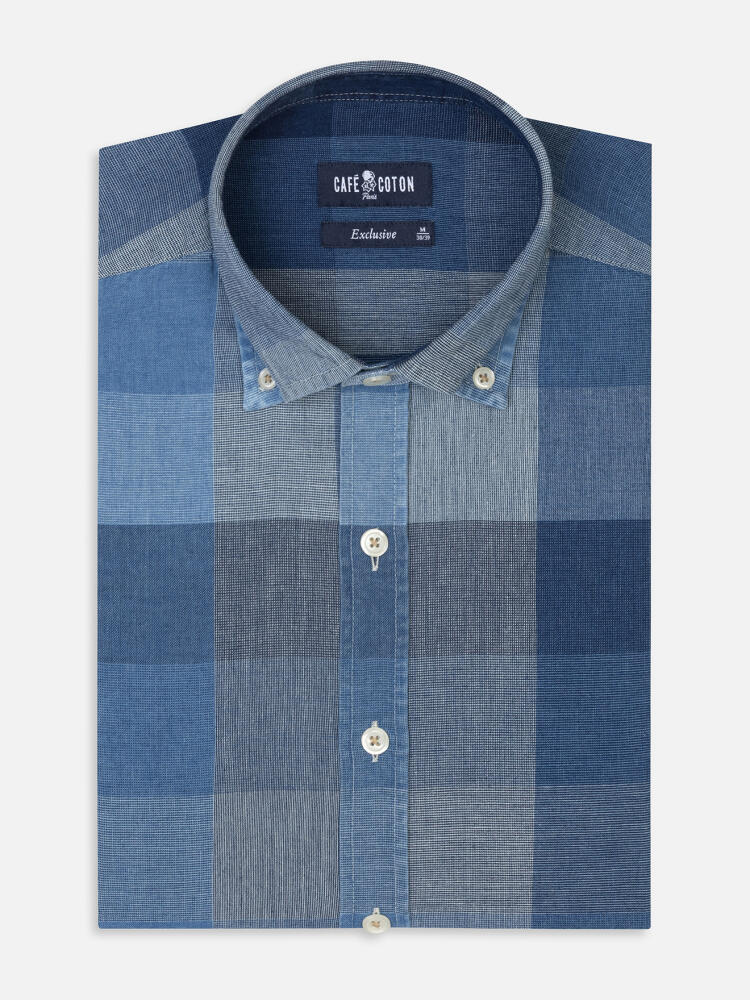 Chemise cintr&eacute;e Heston indigo - Col boutonn&eacute;