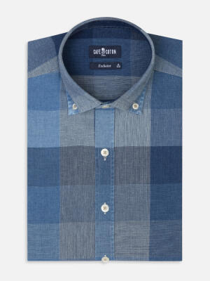 Heston indigo slim fit shirt - Button-down collar