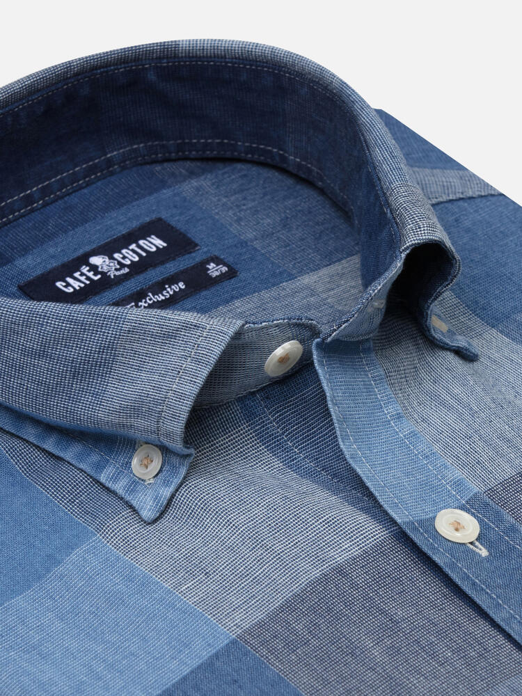 Chemise cintr&eacute;e Heston indigo - Col boutonn&eacute;