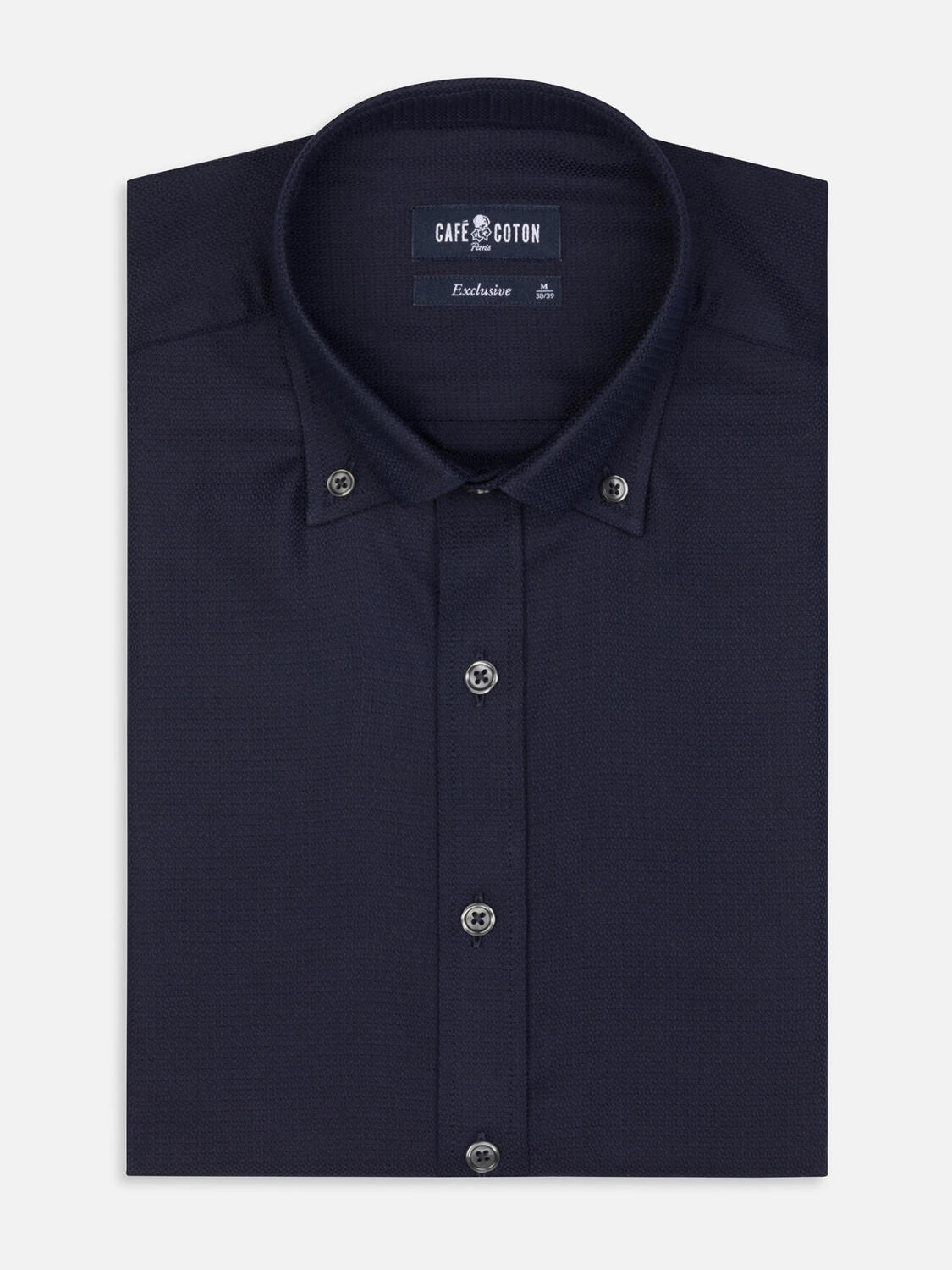 Horace marine structuur Slim fit overhemd - Button-down kraag