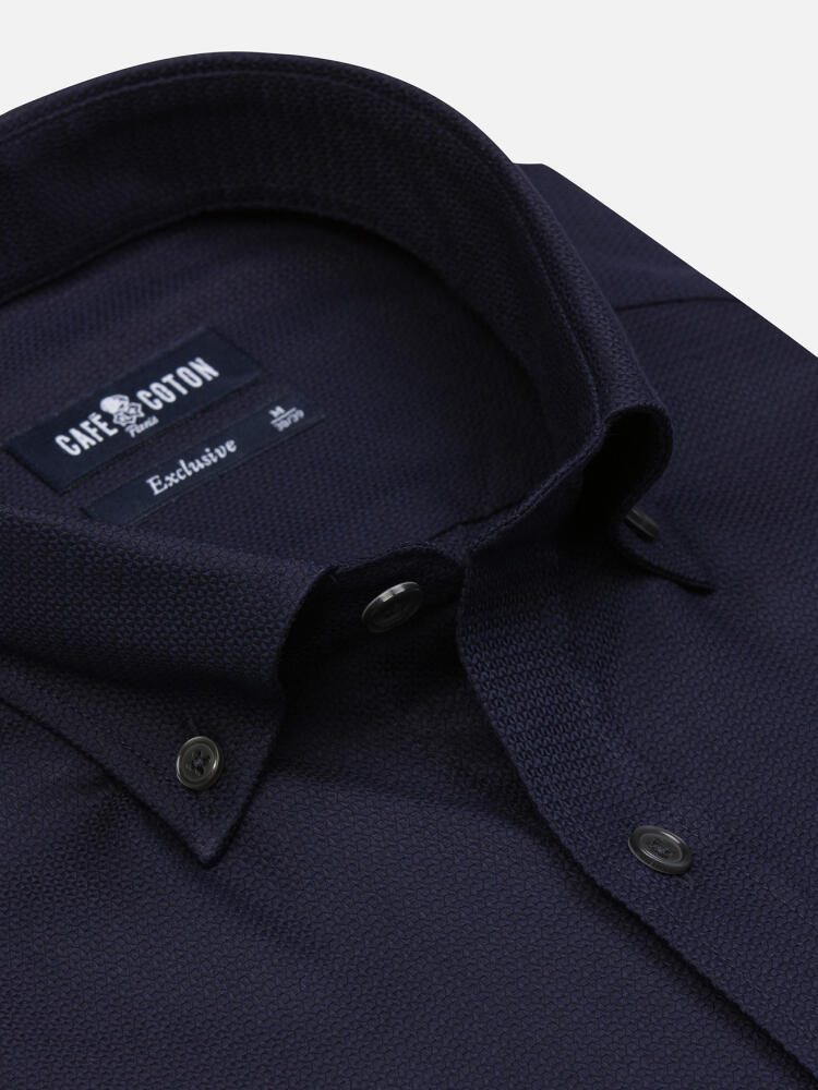 Horace navy textured slim fit shirt - Button down collar