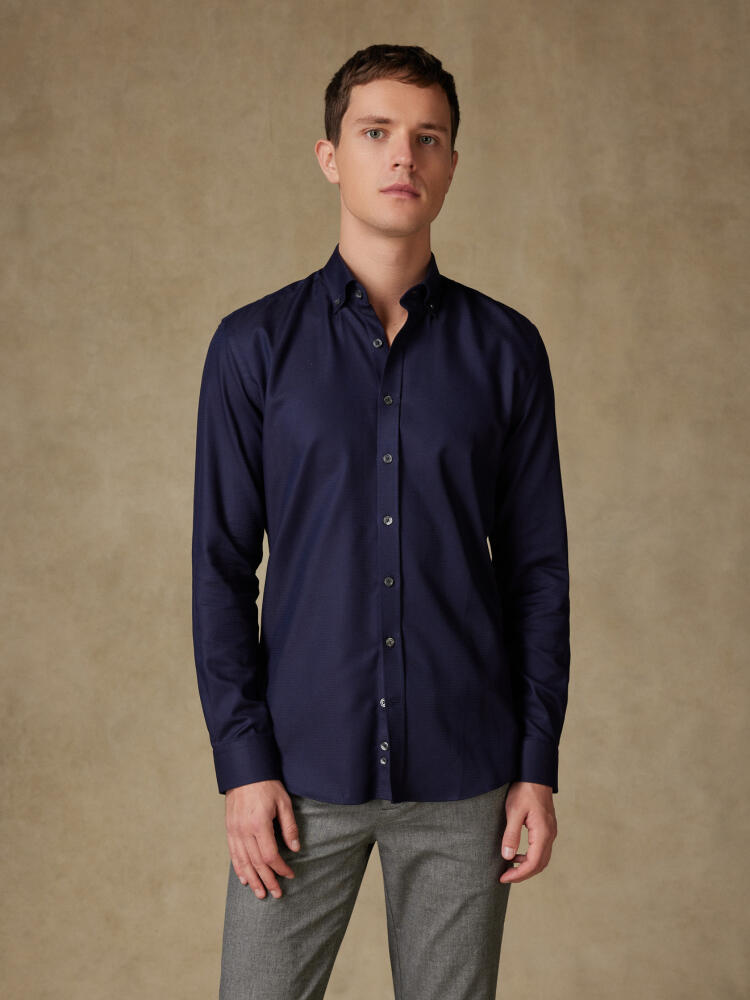 Horace navy textured slim fit shirt - Button down collar