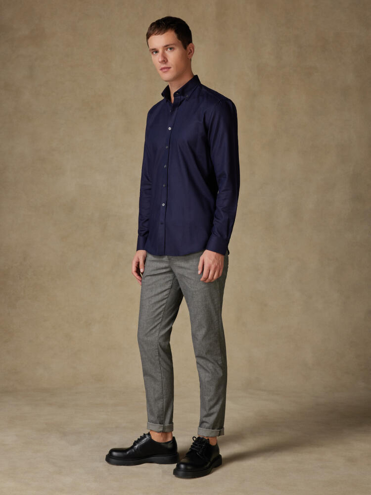 Horace marine structuur Slim fit overhemd - Button-down kraag