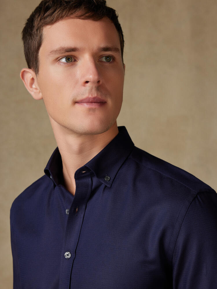 Horace navy textured slim fit shirt - Button down collar