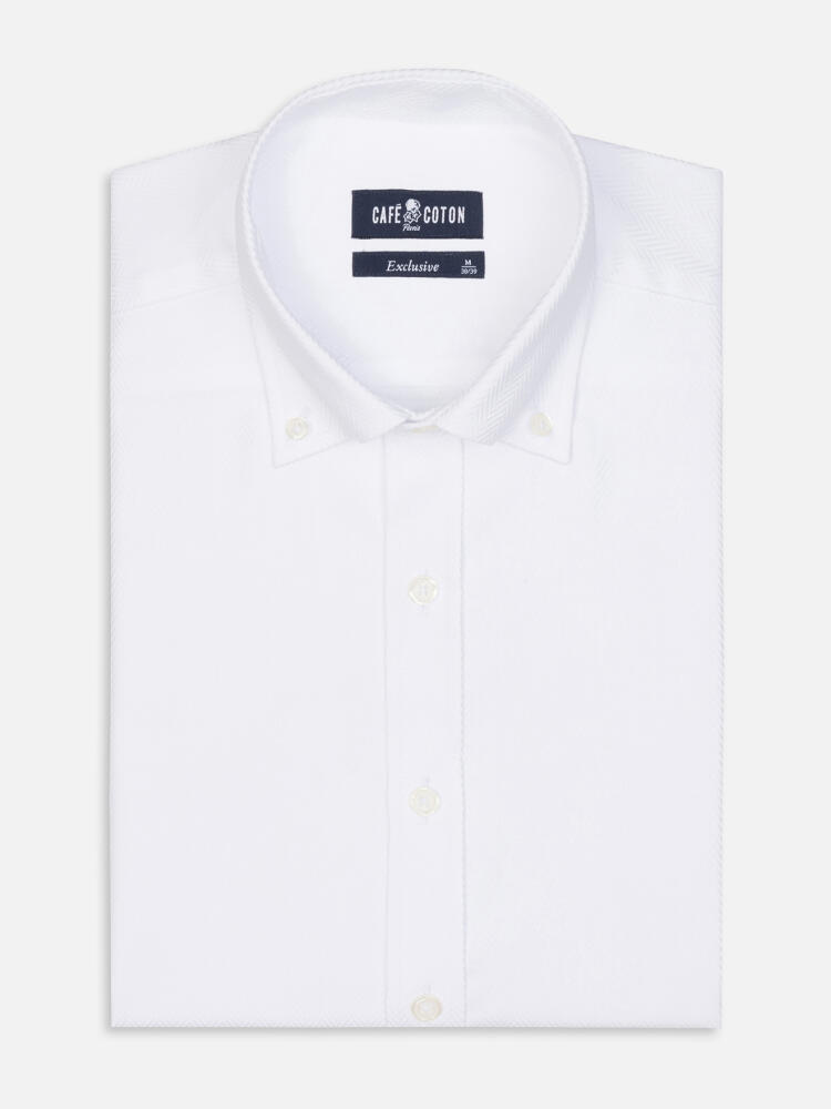 Wit visgraat Slim fit overhemd  - Button-down kraag