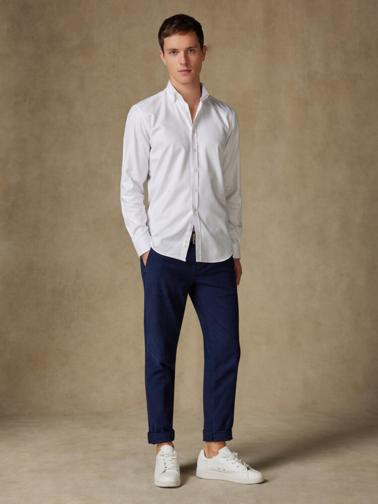 White Herringbone slim fit shirt  - Button down collar