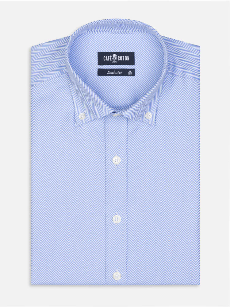 Camicia slim fit spigata cielo  - Colletto abbottonato