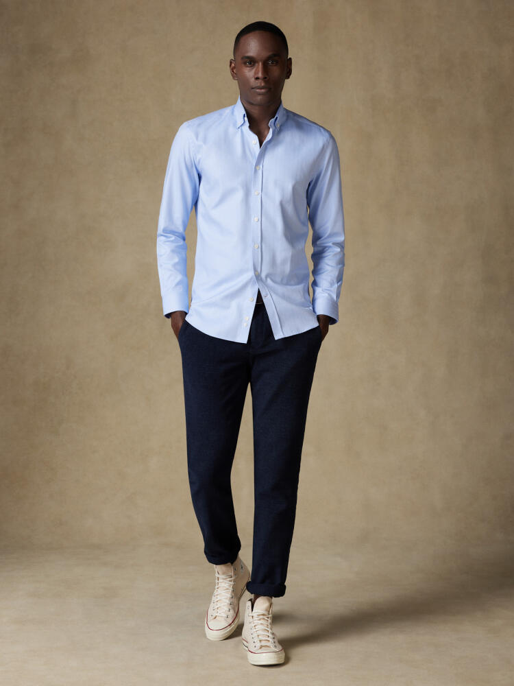 Sky Herringbone slim fit shirt  - Button down collar