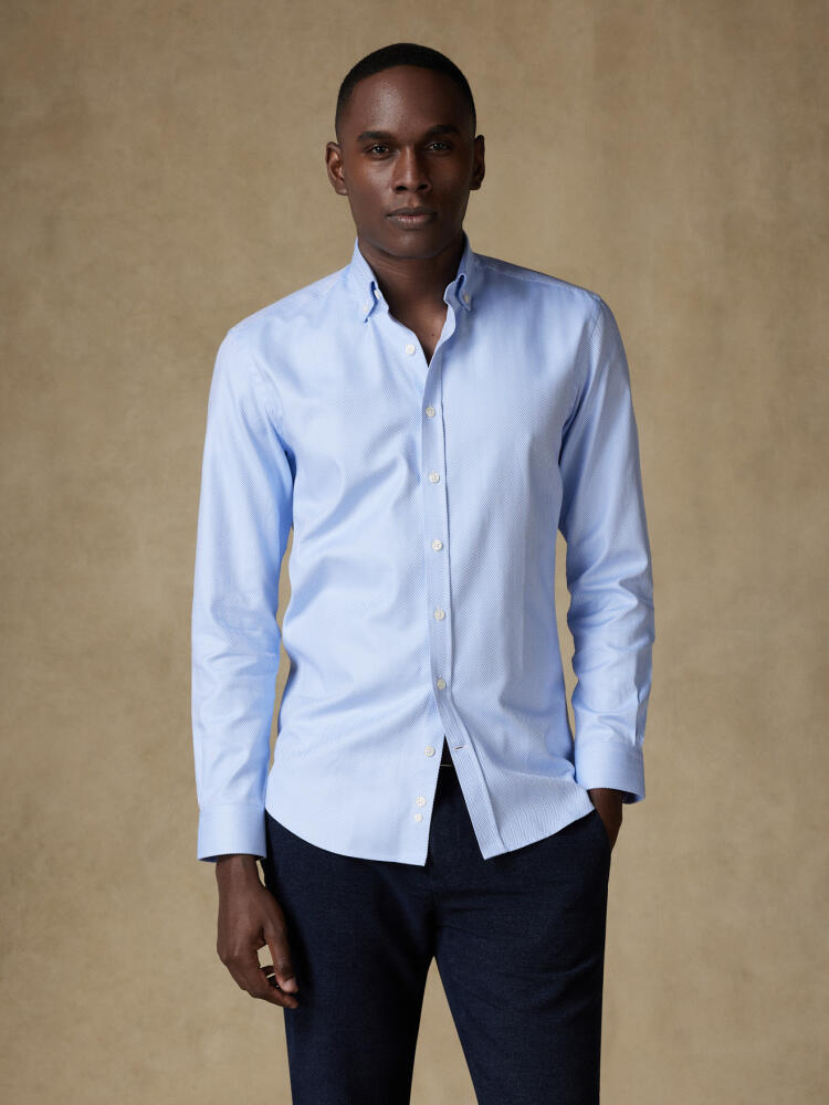 Sky Herringbone slim fit shirt  - Button down collar