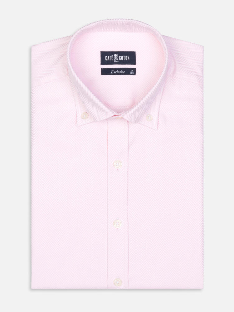 Chemise cintrée en Chevron rose  - Col Boutonné