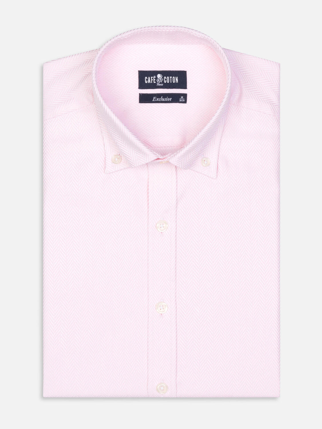Tailliertes Tailliertes Hemd mit rosafarbenem Fischgrätenmuster  - Buttondown Kragen