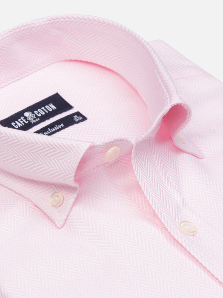 Camicia slim fit spigata rosa  - Colletto abbottonato