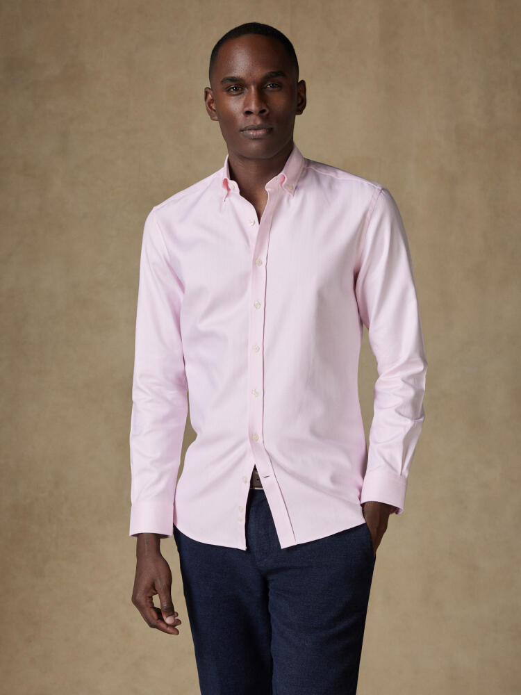 Camicia slim fit spigata rosa  - Colletto abbottonato