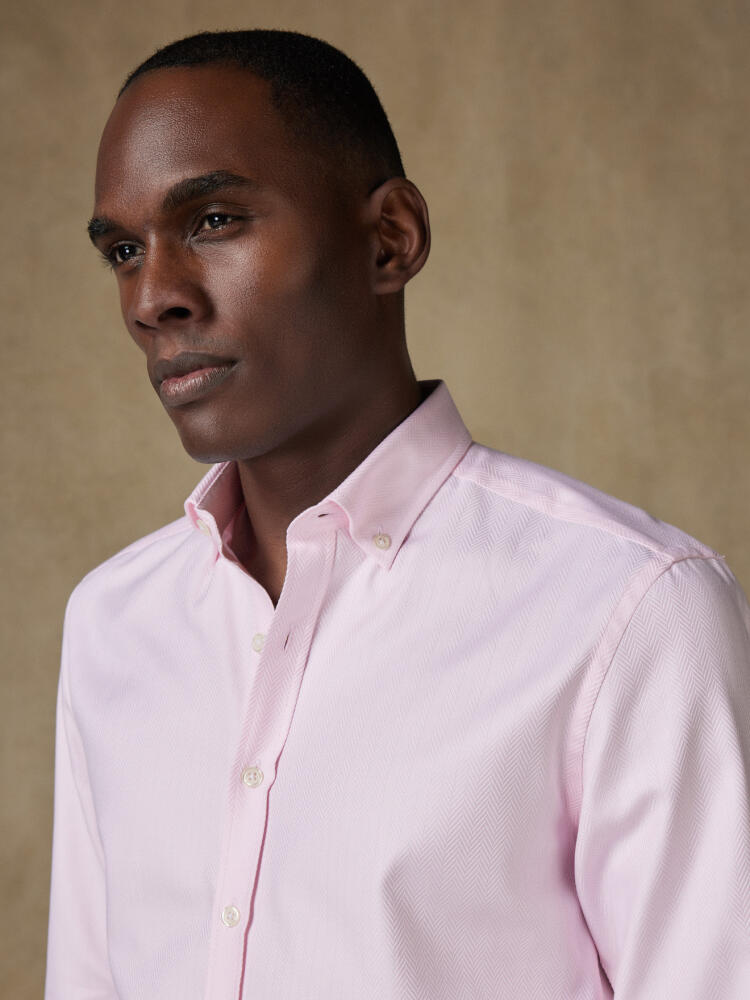 Camicia slim fit spigata rosa  - Colletto abbottonato