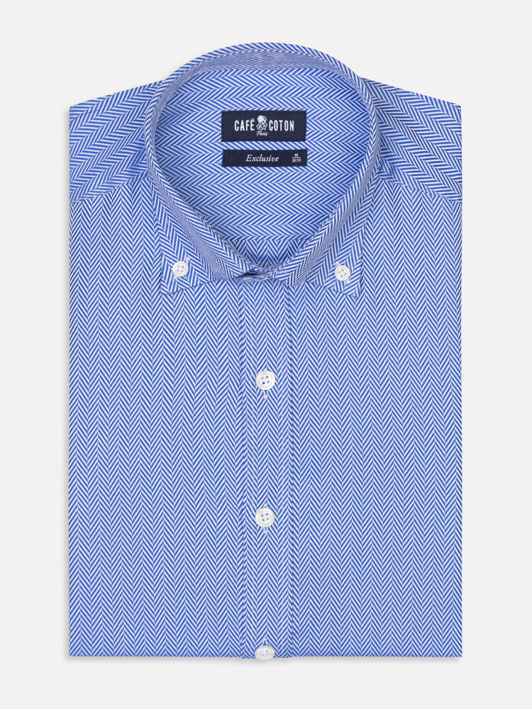 Chemise cintrée Hunter en chevron bleu - Col Boutonné