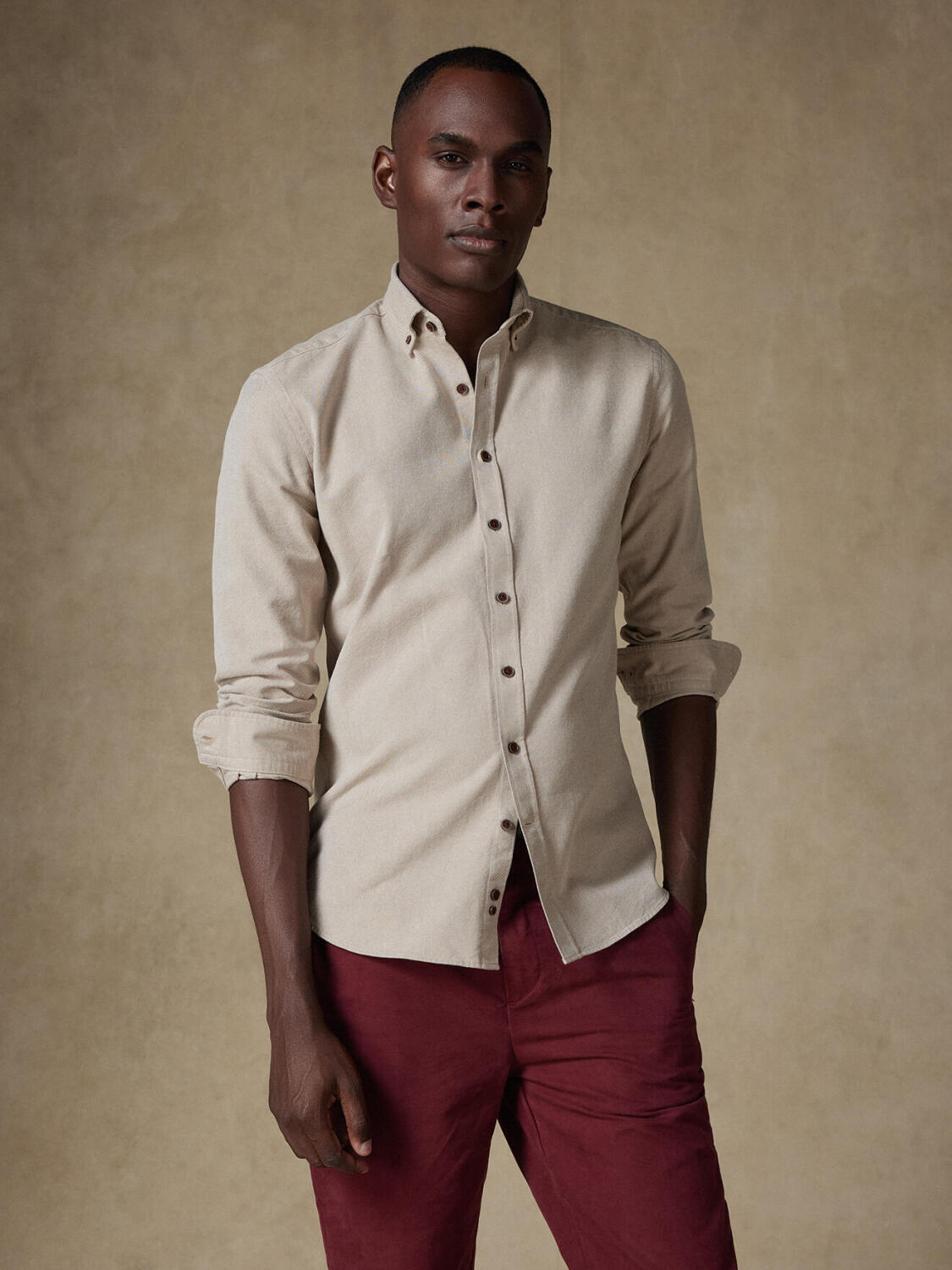 Camicia slim fit Iseo in cotone drill - Con bottoni