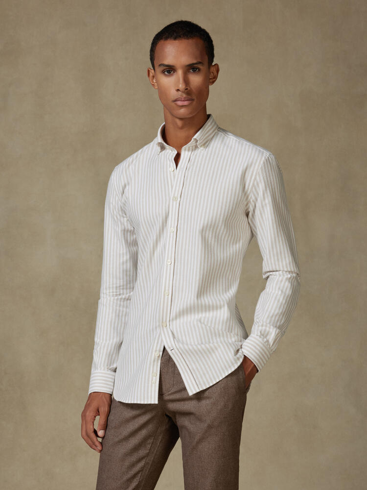 Jayden beige brushed oxford slim fit shirt - Button-down collar