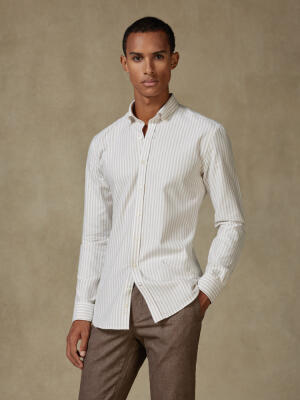 Jayden beige brushed oxford slim fit shirt - Button-down collar